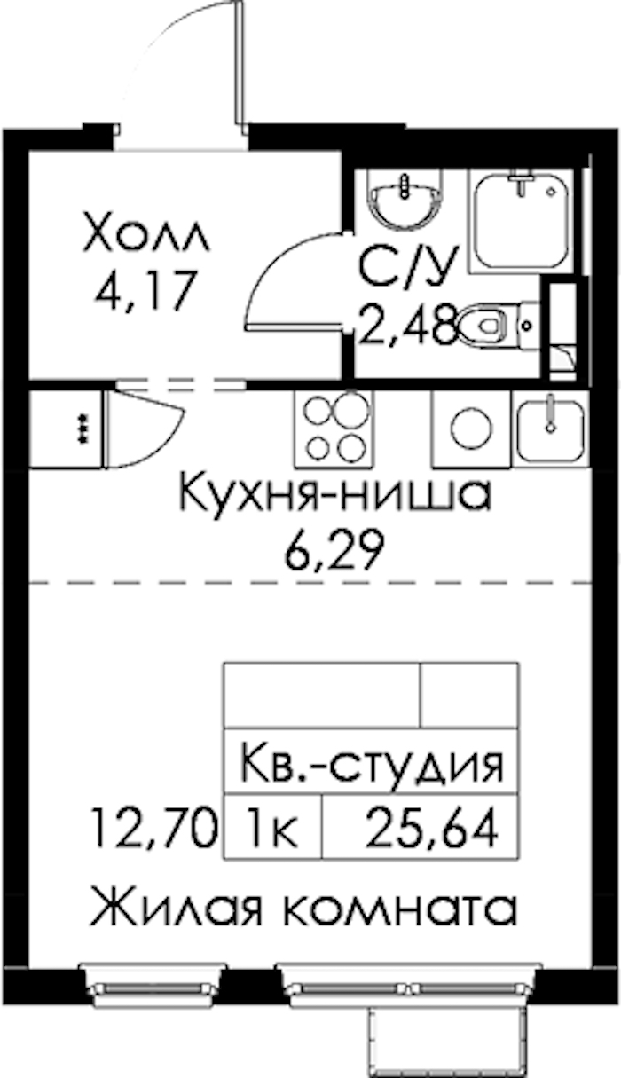 Квартира студия 25.64 м², 7/15 эт., ЖК «Янинский лес»